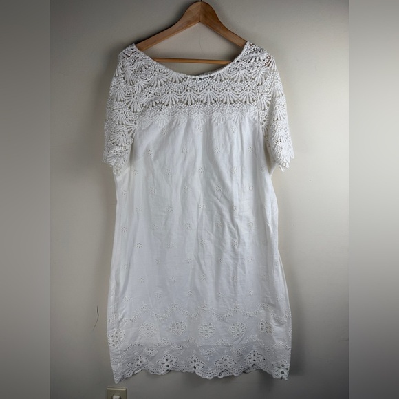 SUNDANCE Imperial Eyelet Dress Ivory Lace Shift Dress 100% Cotton Size XL BOHO - Picture 2 of 14